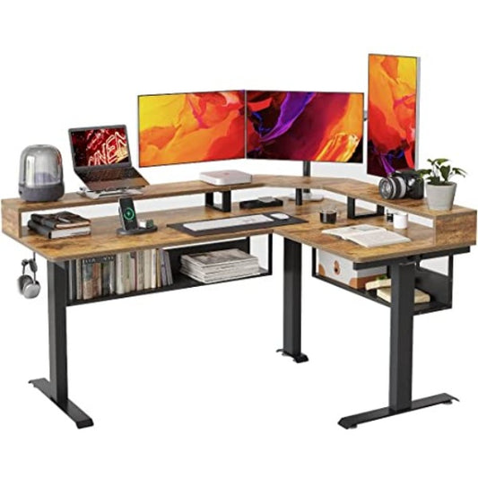 FEZIBO 160 cm L Shaped Standing Desk mock up
